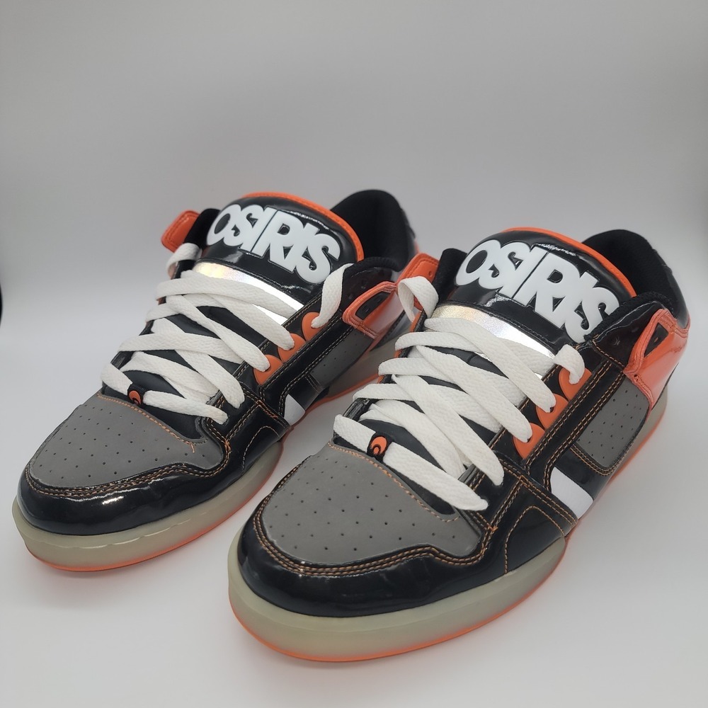 RARE Vintage Osiris NYC 83 Low Shoes Men's 12 Black Orange Patent Y2K Chunky NEW